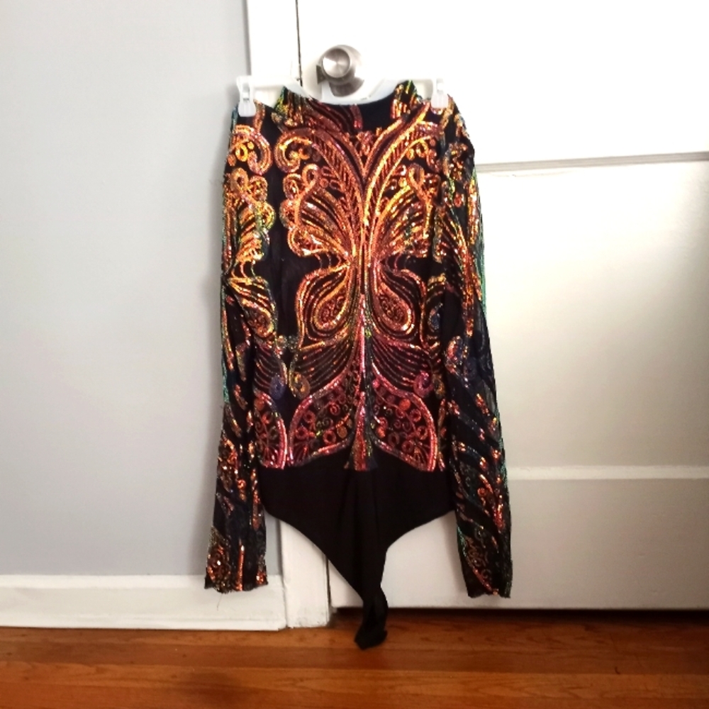 Black multi color sequence blouse